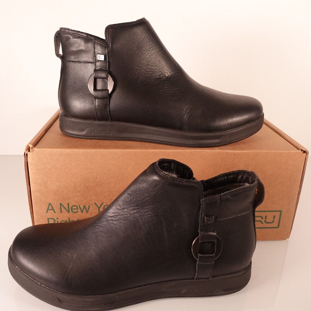 Kuru Tempo Women's Ankle Boots Size 11 Jet Black Leather Comfort Heel Support